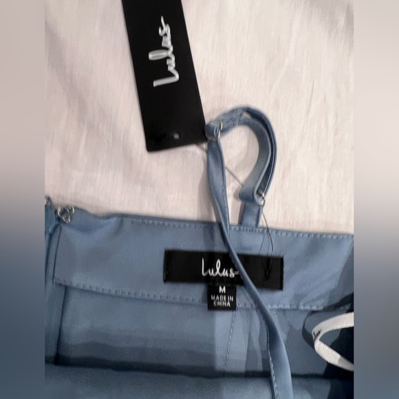 NTW Lulus Dusty Blue Satin  Cowl Neck Slip midi Dress - Picture 4 of 5